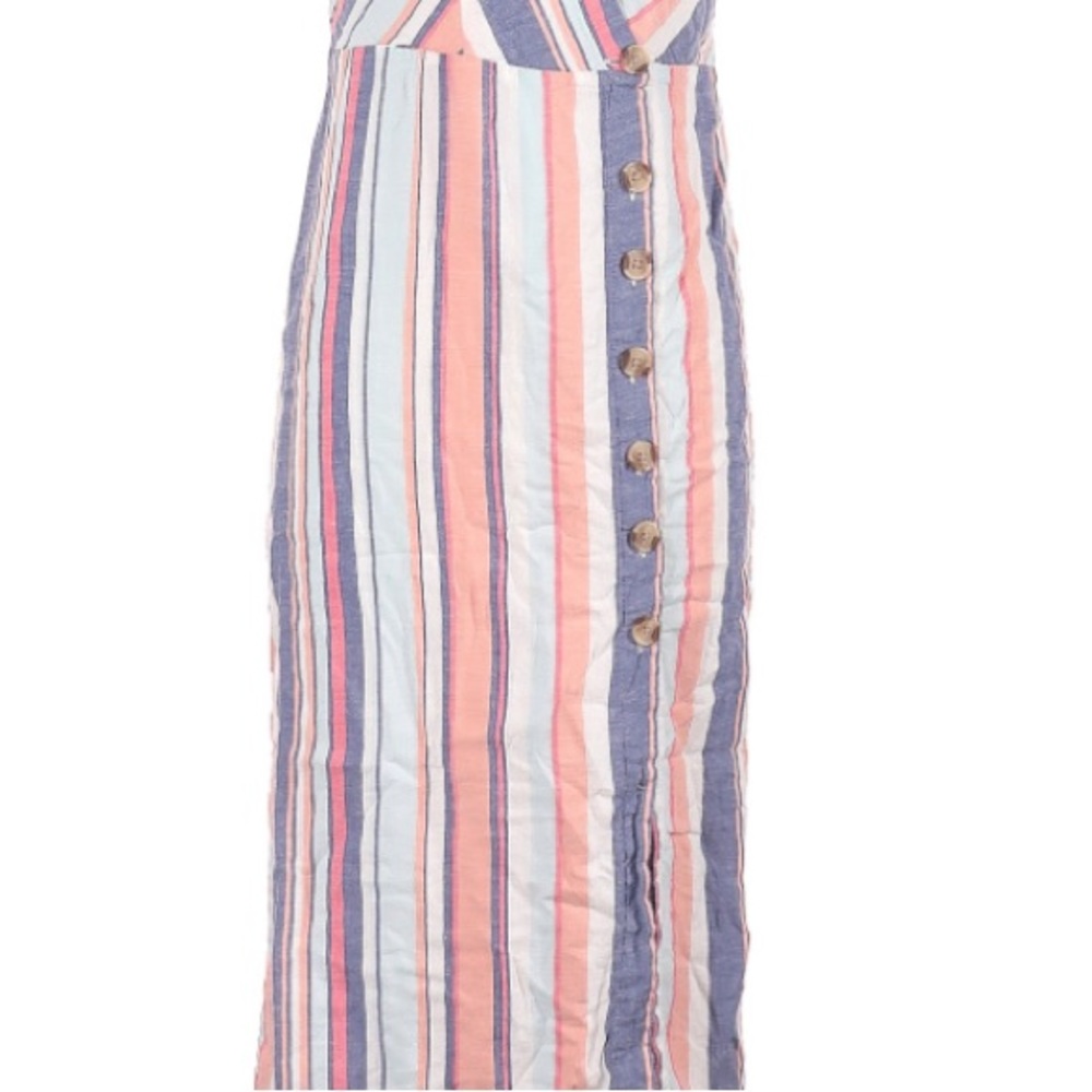 Linen Midi dress casual spring summer dress slip on striped - Picture 4 of 8